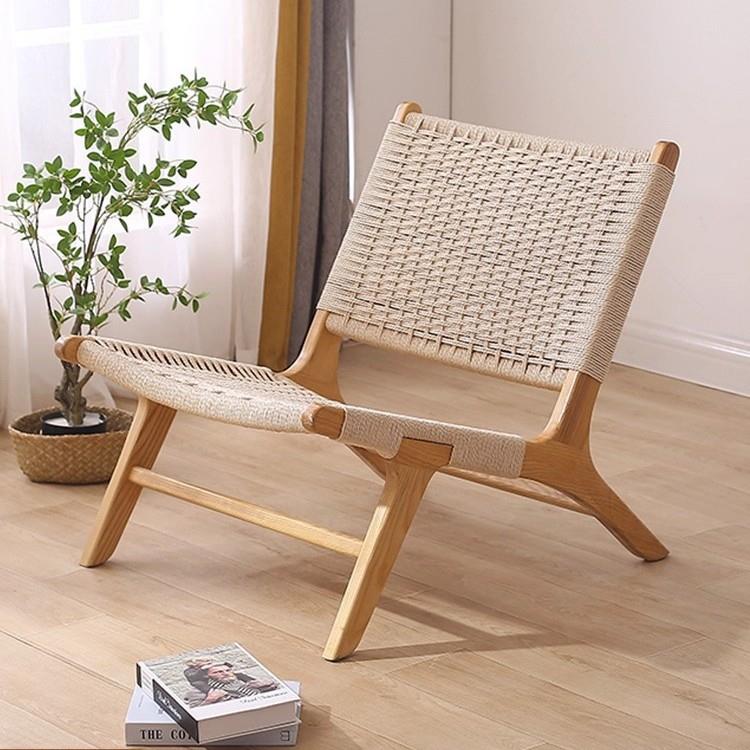北欧实木阳台休闲椅家用靠背藤编椅子躺椅民宿酒店懒人单人沙发椅