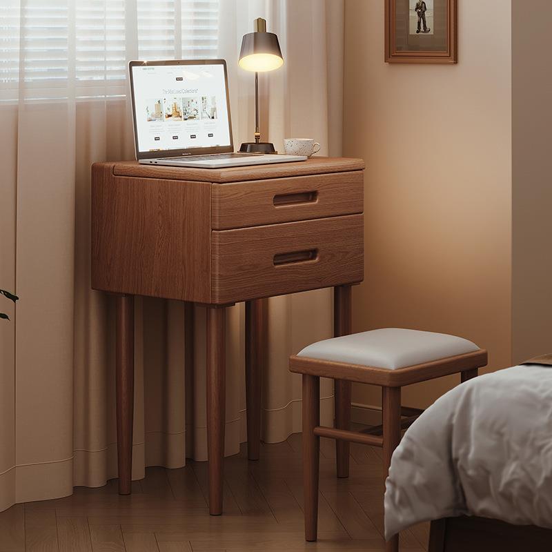 实木小书桌卧室家用窄床边桌小型梳妆台一体中古风床头小户型桌子