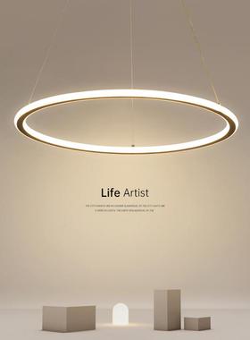 极简圆形餐厅吊灯超亮现代简约led创意黑色铝材圆圈个性照明灯具