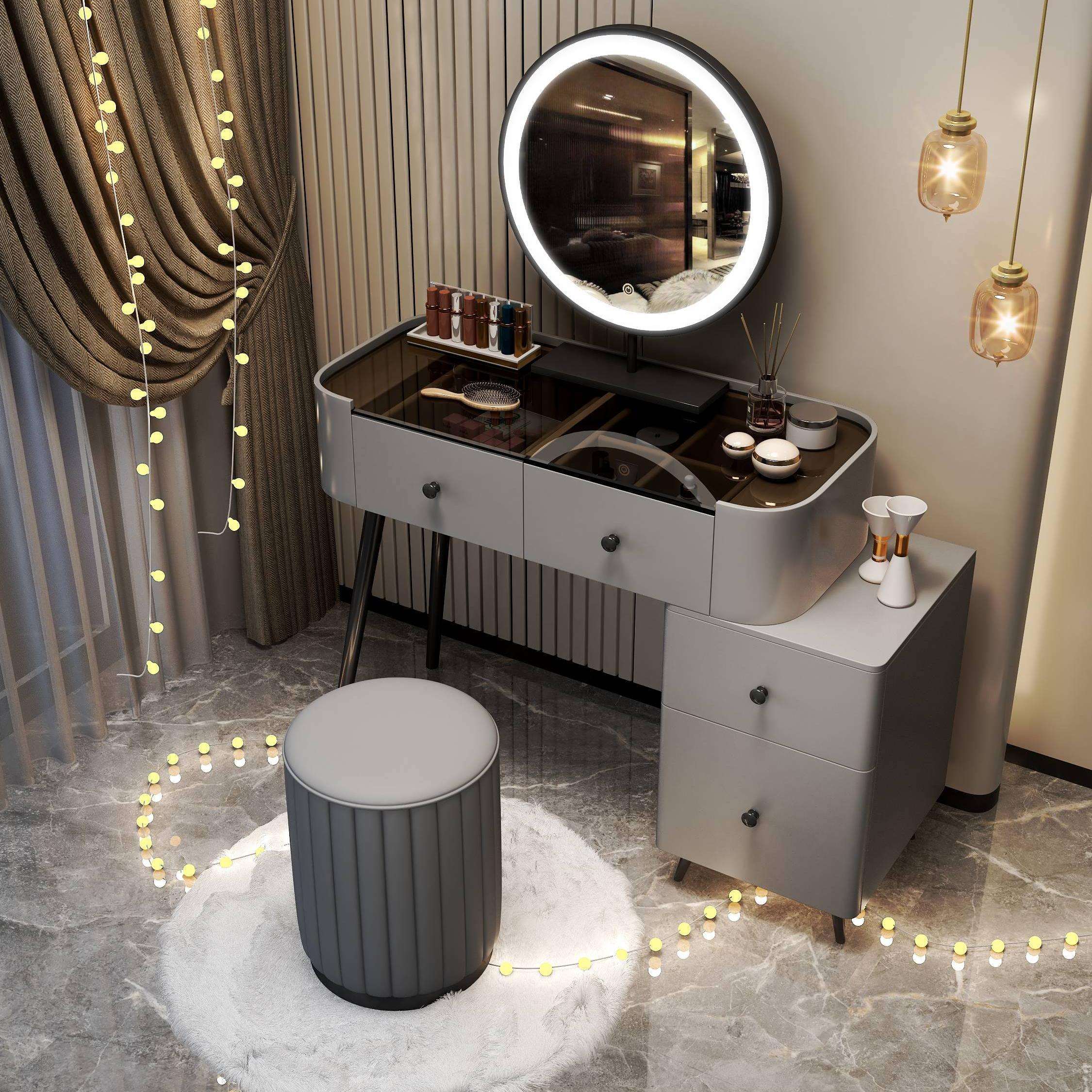 实木梳妆台卧室现代简约收纳斗柜一体化妆桌轻奢感梳妆桌80cm