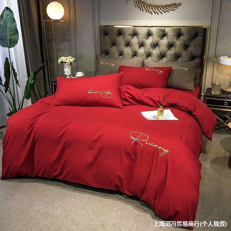 诏冯红色被套单件150x200x230床单被罩四件套结婚新婚感宿舍三件