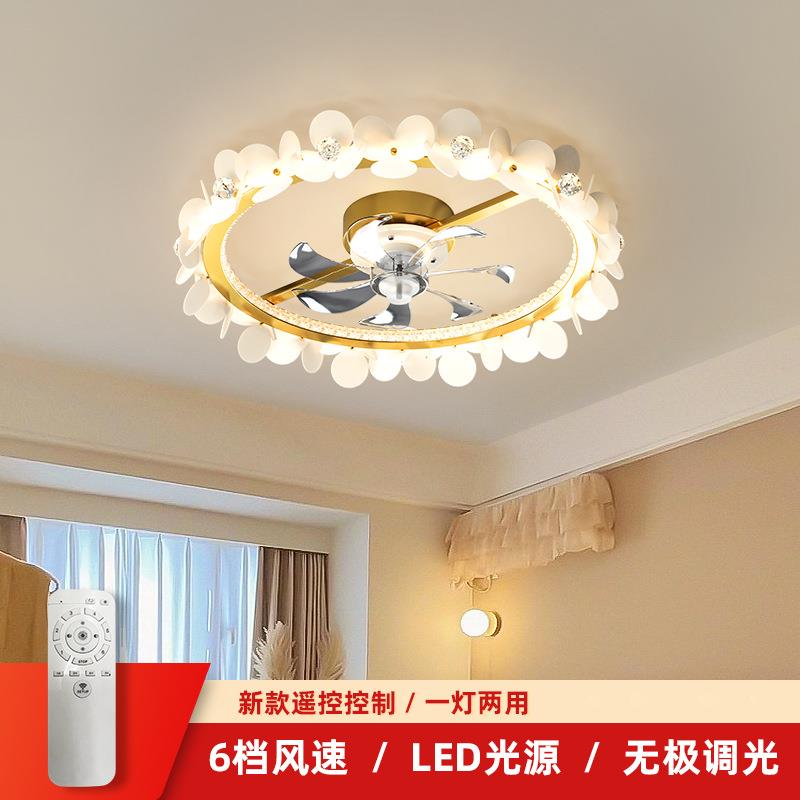 轻奢花瓣水晶花朵风扇灯led吸顶灯现代简约大气卧室餐厅房间灯