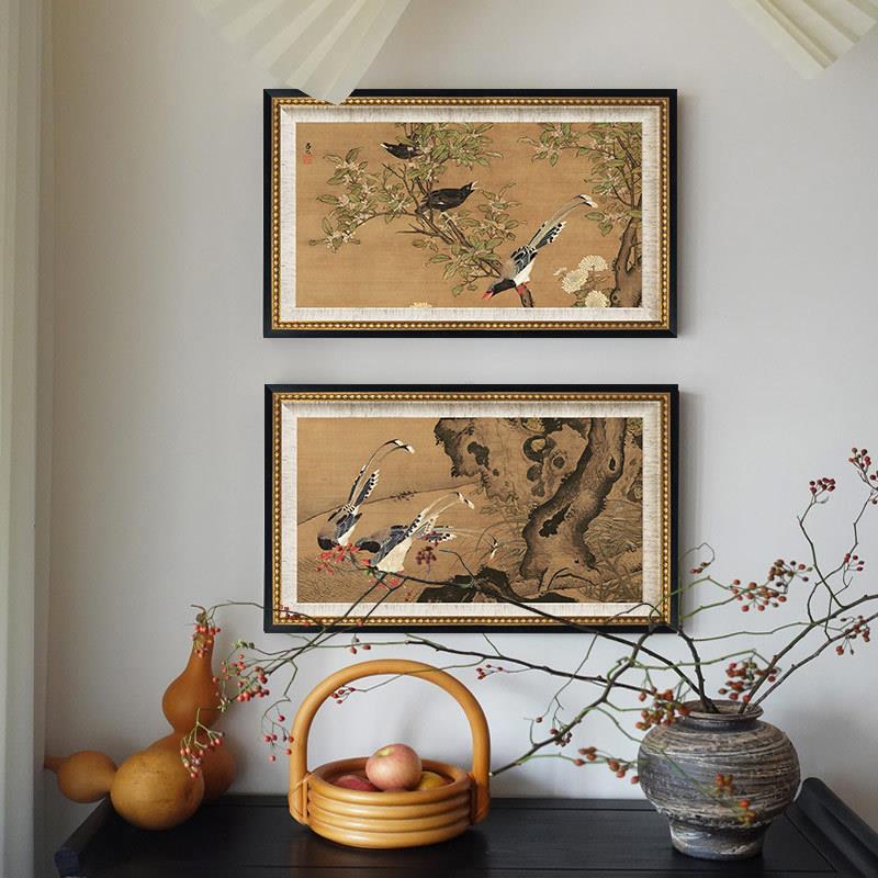 吕纪桂菊山禽图新中式复古法式中古艺术书房挂画茶楼样板间装饰画