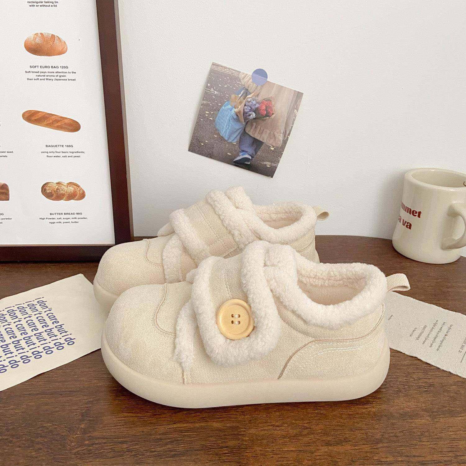 米白加绒魔术贴板鞋女丑萌冬季新款棉鞋chic小众雪地靴运动小白鞋,女鞋,休闲板鞋,淘宝优惠券,粉丝福利购,淘宝优惠卷