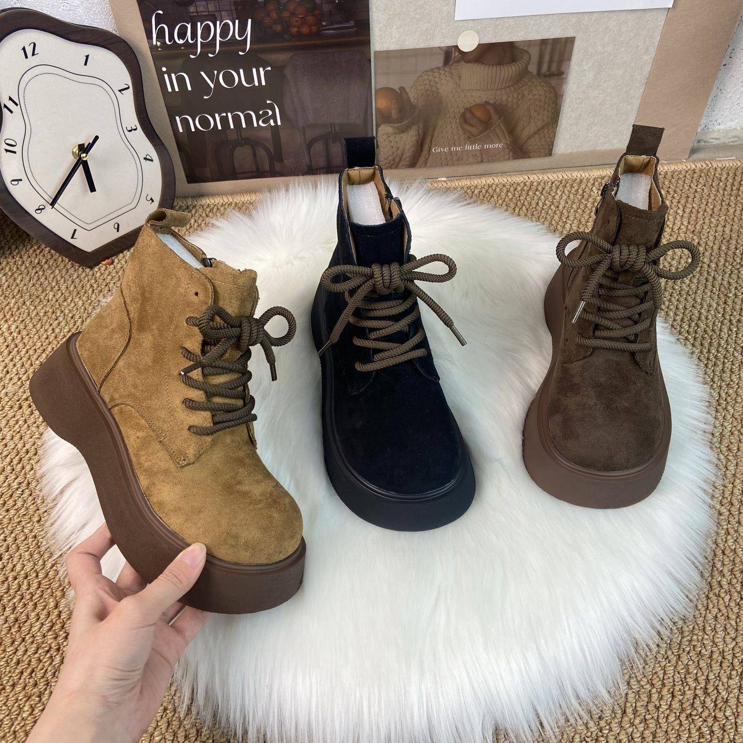 春季瘦瘦靴女2025年新款绒面马丁靴时尚潮流短靴冬季加绒加厚保暖