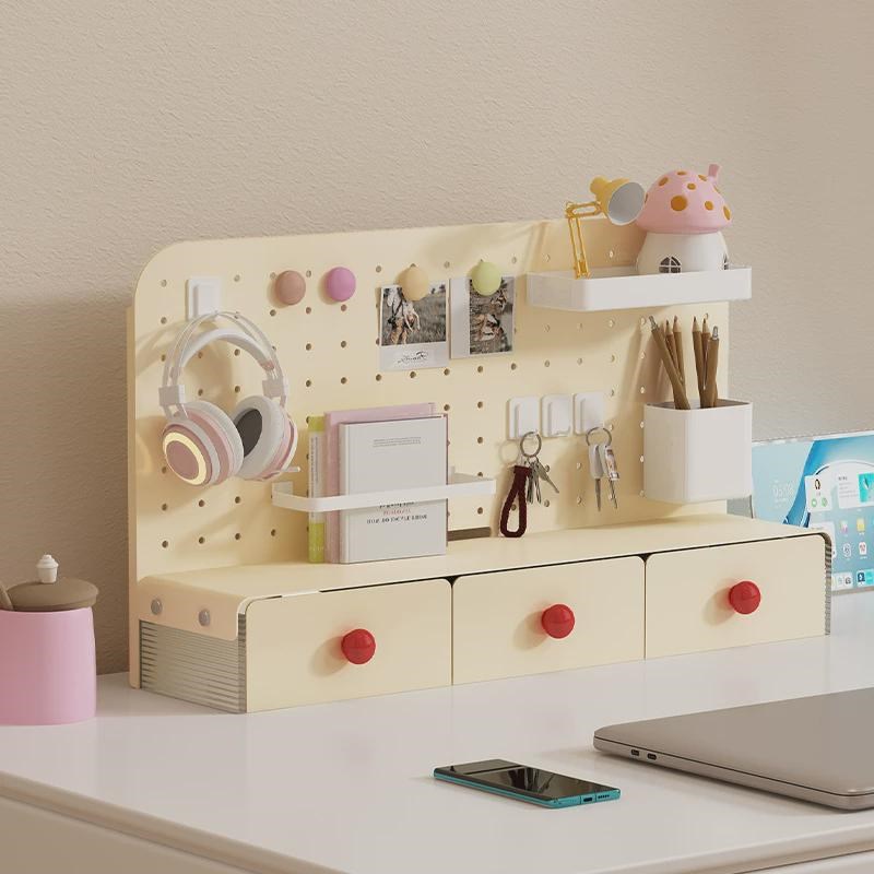 桌面洞洞板置物架立式免打孔y收纳办公桌创意桌上收纳盒隔板书桌