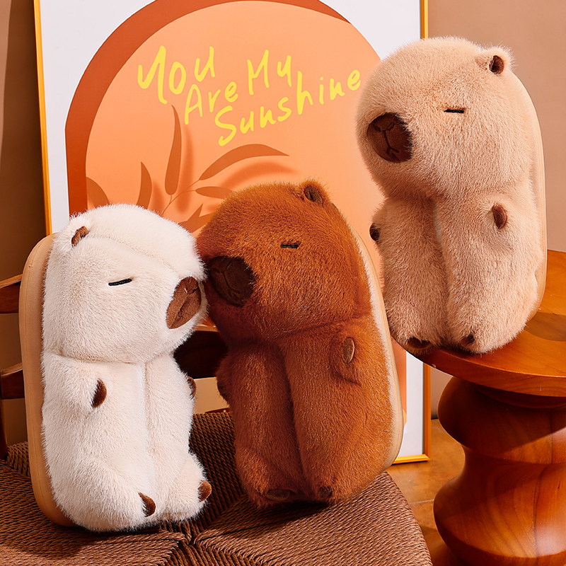 女士棉鞋卡皮巴拉冬季新款家居厚底防滑可外穿可爱保暖包根棉拖鞋