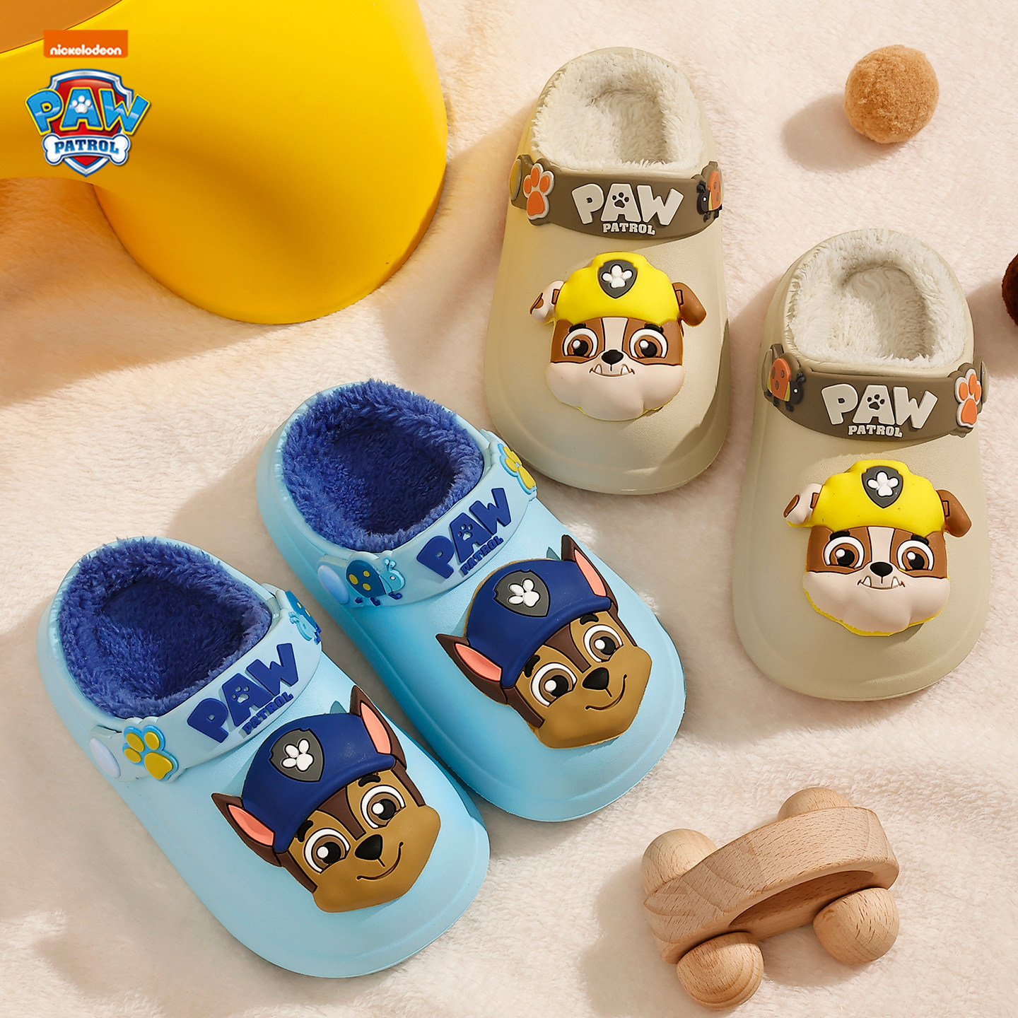 汪汪队儿童棉拖鞋冬季男童中大童包跟保暖防滑防水宝宝毛棉鞋女孩