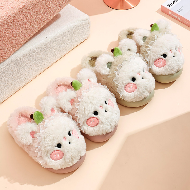 2025新款可爱女士棉拖鞋冬季简约保暖毛绒加厚防滑亲子居家毛拖鞋