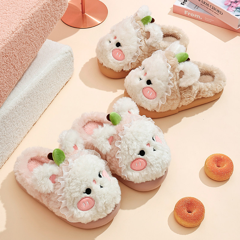 可爱棉拖鞋女士冬季包头保暖毛绒加厚软底防滑亲子居家卡通毛拖鞋