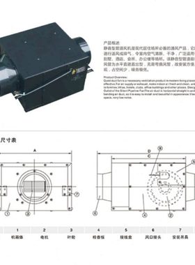 众志送风机 静音型 Φ250 2500m3/h FDPT25-86A 空调管道式换气机