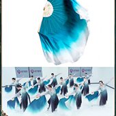 专业吟龙跳舞道具舞倒真丝水墨兰古风扇子跳染双面广场舞舞蹈扇