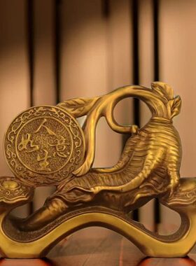 收藏古玩人生如意办公室装饰摆件事事如意纯铜家居工艺品器人参铜