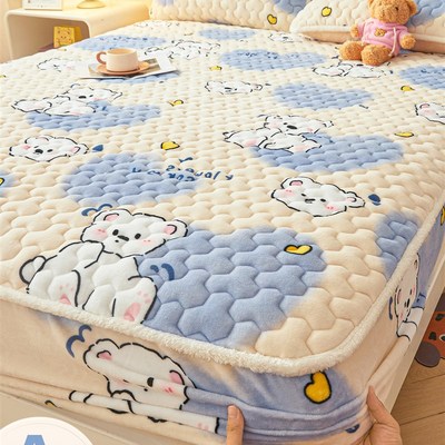 牛奶绒夹棉床笠冬季加绒珊瑚绒床罩2025L新款床垫套保护罩防滑床