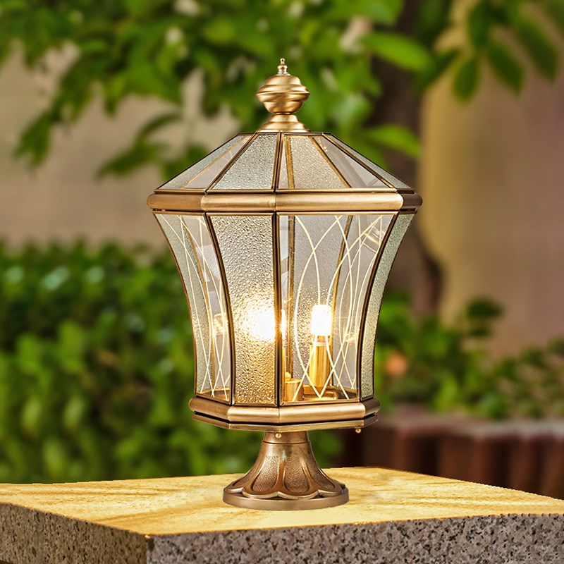 户外防水欧式全铜太阳能柱头灯庭院F别墅大门门柱灯室外围墙柱子