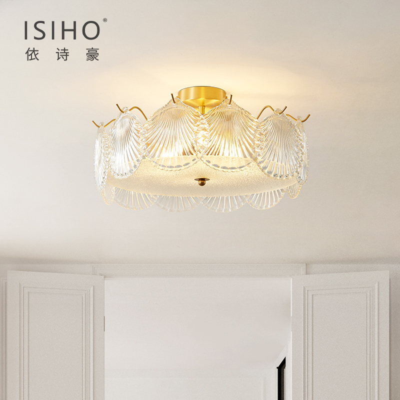 法式奶油风全铜吸顶灯现代轻奢卧室灯温I馨浪漫主卧室吊灯简约大