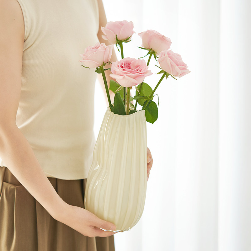 中古芬顿凹凸f花瓶玻璃摆件大客厅插花法式水培鲜花玫瑰百合高级