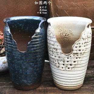 手工粗陶高缺f口盆切口花盆陶瓷紫砂简约多肉植物老桩盆紫乐悬崖