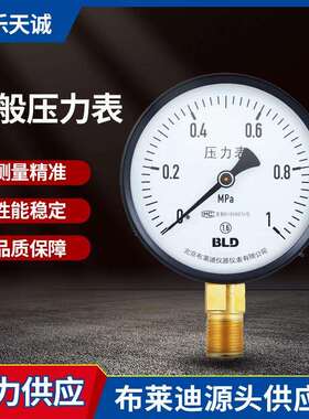 北京布莱迪一般压力表Y-060 -0.1～0MPa 2.5级M14X1.5径向压力表