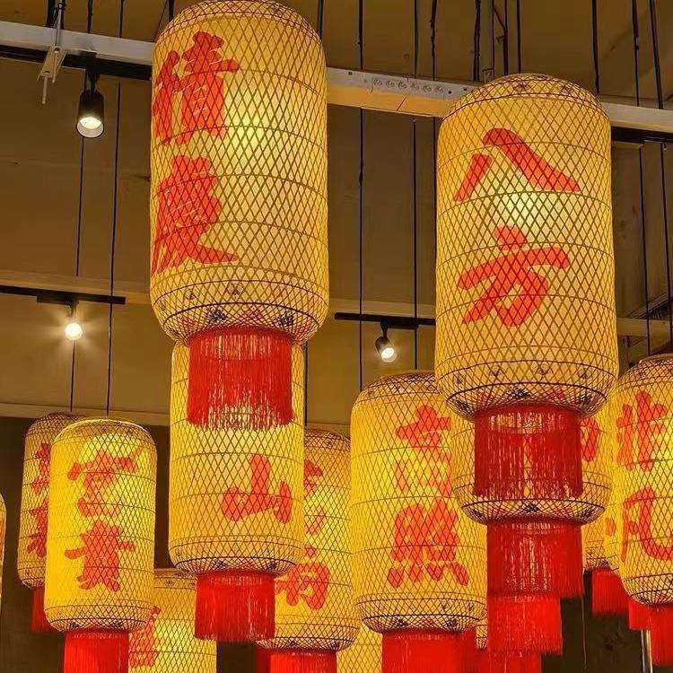 油纸竹编灯笼竹子灯罩古风茶室竹艺中式吊灯饭店排档logo印字