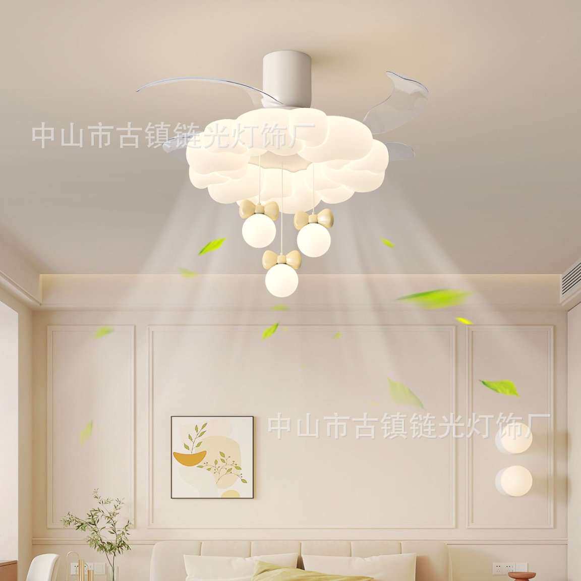 2025年奶油风卧室风扇灯护眼儿童房电扇一体灯餐厅吊扇灯