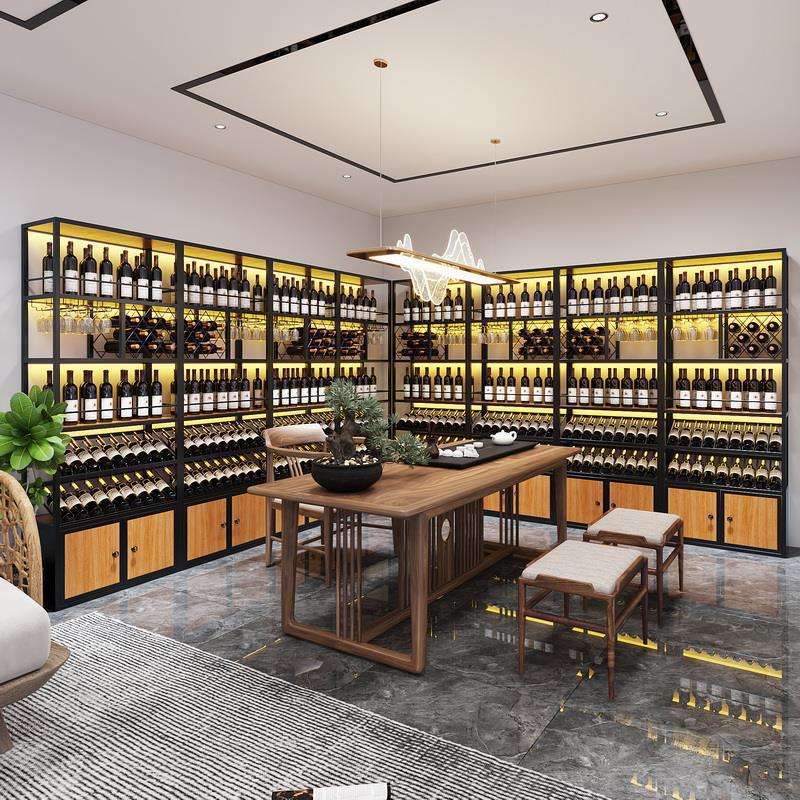 商用简约铁艺酒架靠墙置物架子红酒庄酒柜家用酒窖客厅落地展示架