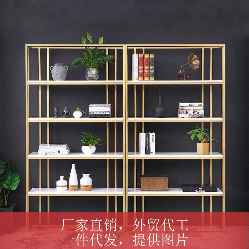铁艺置物架落地金色北欧书架现代简易创意架子客厅隔断陈列展示柜