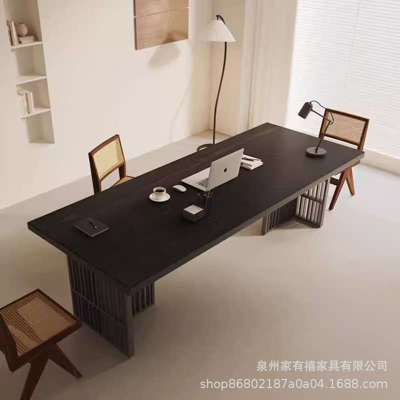 黑色实木会议桌长桌子工作桌办公台创意设计师洽谈桌书桌桌电脑桌图片