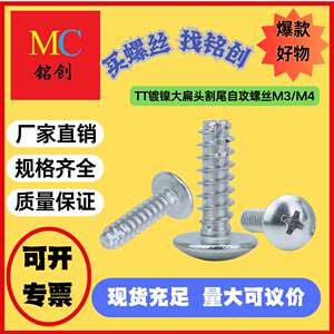 TT镀镍大扁头割尾自攻螺丝十字自攻铣尾螺丝蘑菇头伞头螺钉M3/M4