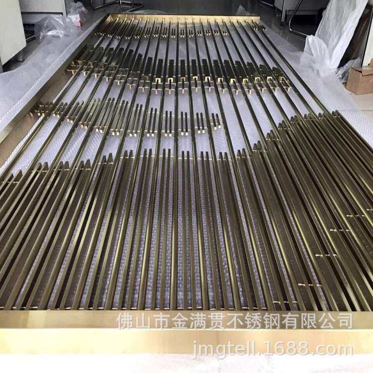 现代简约 雕刻镂空不锈钢屏风隔断 酒店大厅竖条花格装饰制作