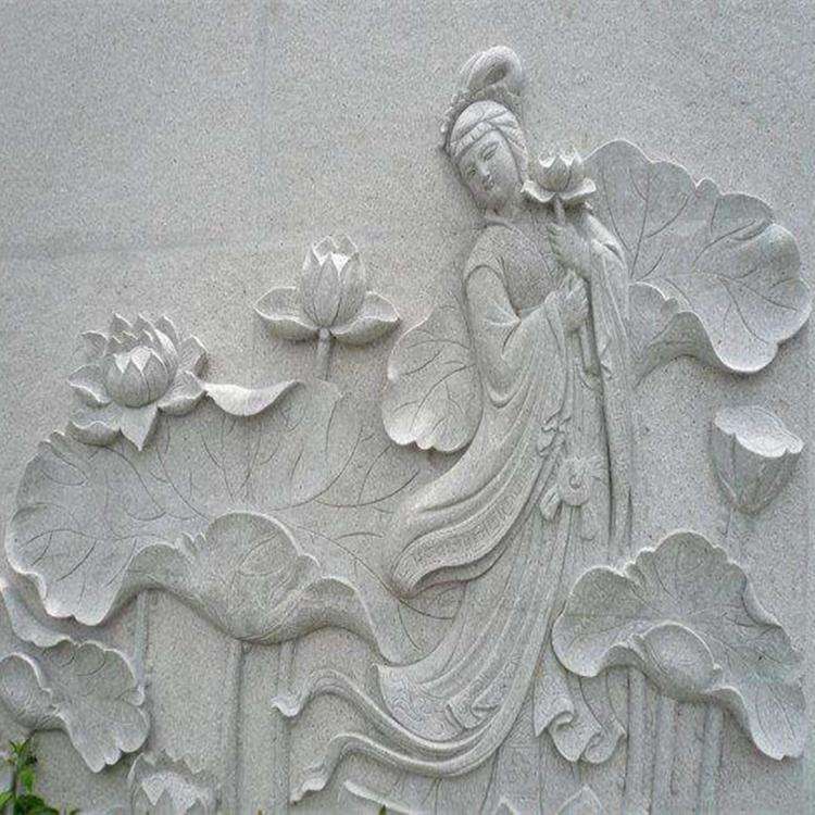 石雕浮雕青石仿古荷花鱼壁画梅兰竹菊做旧地雕汉白玉五福临门雕刻