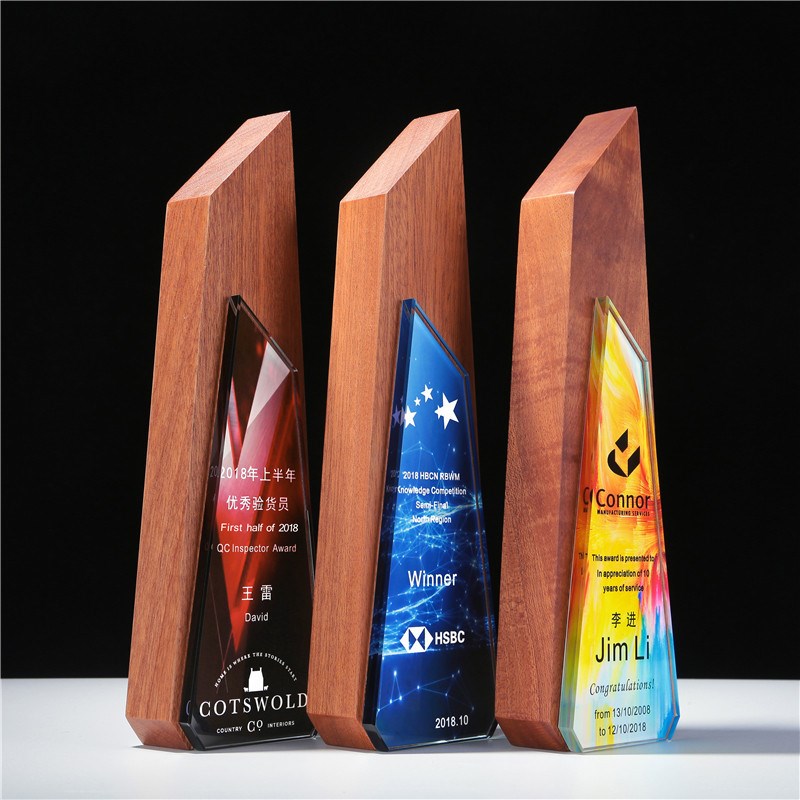 实木水晶奖杯定制优秀员工免x费刻字团队创意销冠公司年会奖牌制