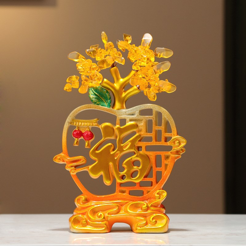 高档办公室发财树摆件中式客x厅玄关酒柜招财鹿装饰品乔迁开业礼