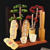 花草盘木牌刺身意境摆件姿造拼盘海鲜迎客松菜饰盘装 饰仿真松树摆