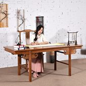 鸡翅中式 办公桌写字台红木书桌书法桌木中国风桌实木画画国学 案