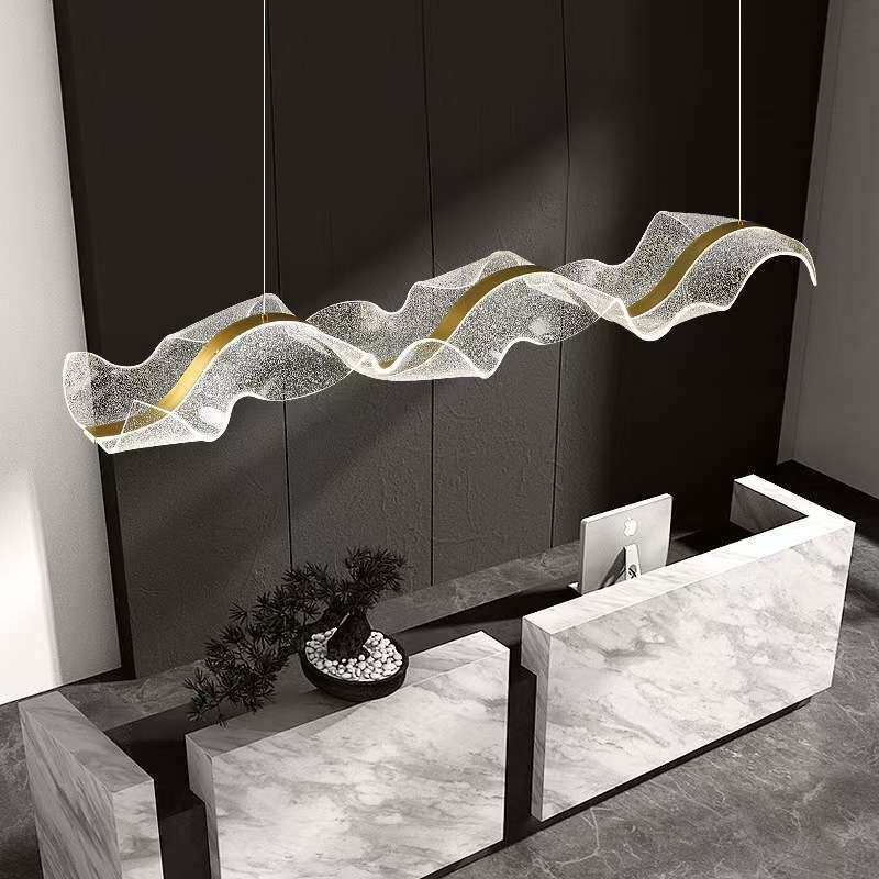 跨境LDE 现代简约餐厅吊灯吧台酒店前台 长条波浪飘带亚克力吊灯