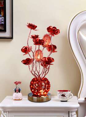 ?新款创意跨境床头北欧小台灯现代灯卧室LED铝材红色玫瑰落地台