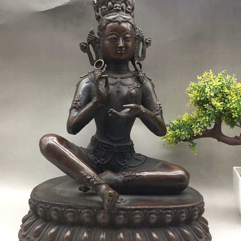 仿古摆件杂项铜器古董纯铜摆饰大坐佛做旧紫铜古玩家居装饰品