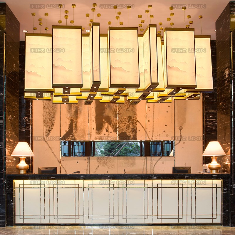 定做新中式吊灯酒店大堂会所宴会厅布艺别墅售R楼处沙盘前台大厅