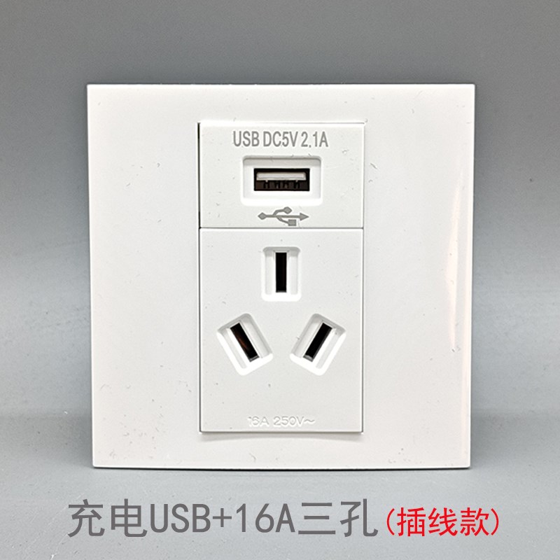 86型16A三孔电源+10A充电USB插座 充电功能件手机220V5WV2.1A面板