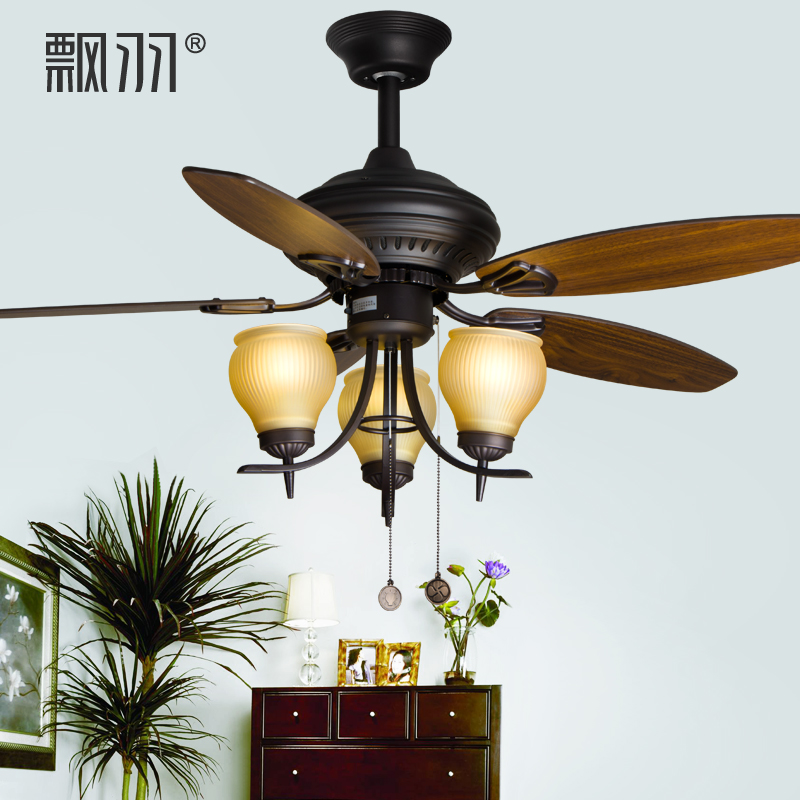 美式乡村田园h吊扇灯欧式仿古木叶电扇灯客厅餐厅风扇灯复古吊灯