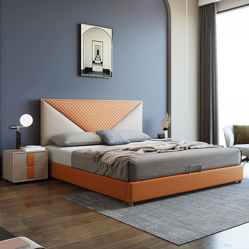 皮艺床意式极简双人床p1.8米主卧北欧婚床简约现代轻奢皮艺网红床