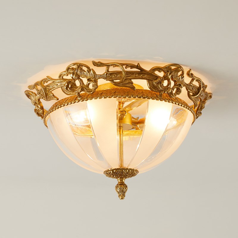 法式奢华圆形全铜吸顶p灯欧式复古别墅卧室走廊过道门厅脱蜡铜灯