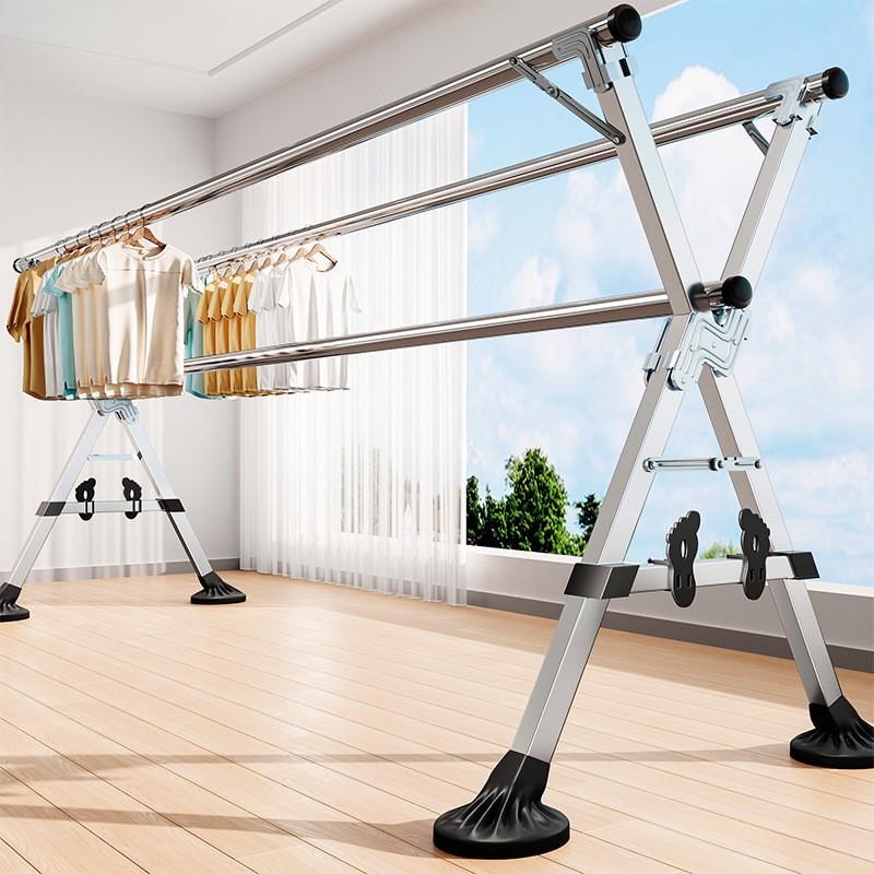晾衣架落地折叠阳台家用卧室不锈钢室内I外凉衣架伸缩杆晒被子神