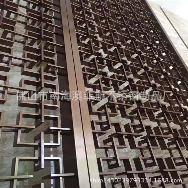 古铜金屏风家居墙壁装饰雕刻 回字型背景装饰 来图来样不锈钢装饰