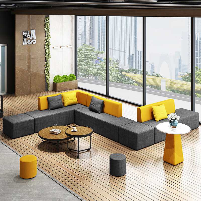 现代简约办公室会议室公司前台洽谈区接待区沙发组合转角沙发