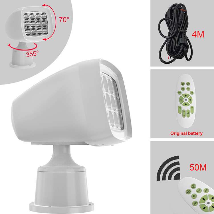 船用闪光探照灯遥控灯360°旋转led远程强光灯巡逻搜索灯10-30VDC