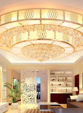 现代简约客厅吸顶灯水晶灯 S金圆形 LED卧室灯 客厅灯餐厅灯具
