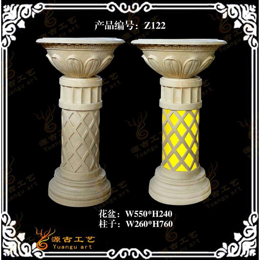 园林围栏柱砂岩柱顶花盆 砂岩透光花盆 创意欧式花盆花钵树脂花盆