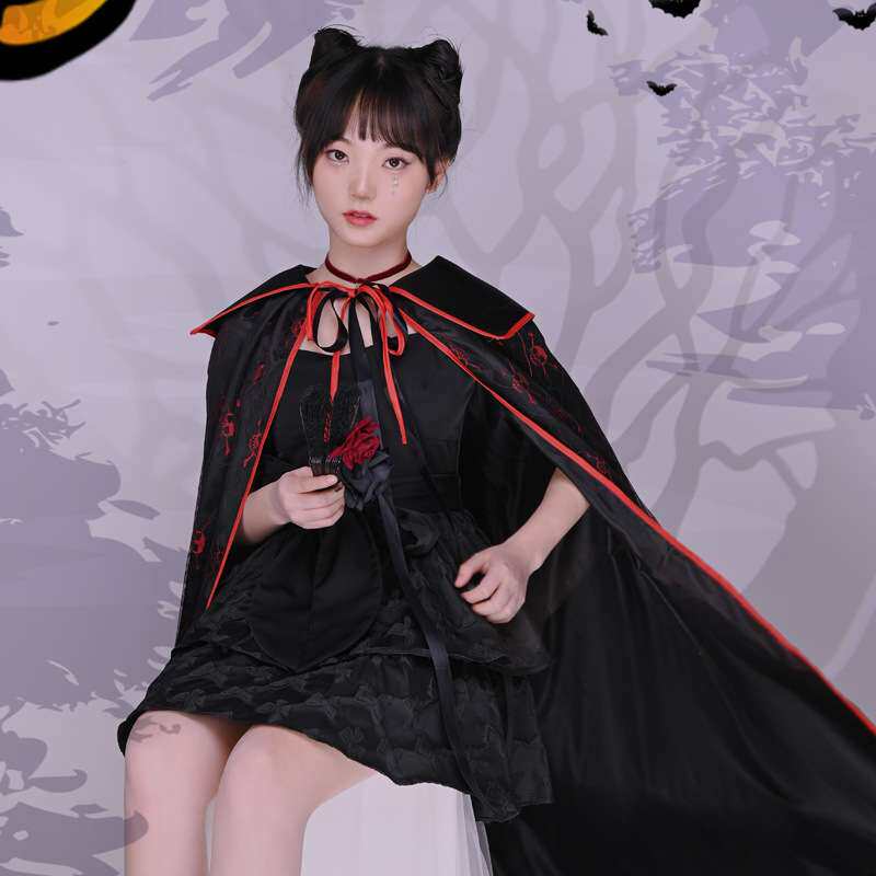 跨境新款吸血鬼cos披风斗篷万圣节成人儿童女巫死神恶魔服装
